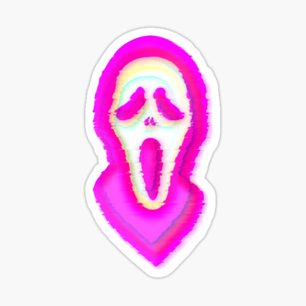 Pink Glitch Face Ghosty Sticker