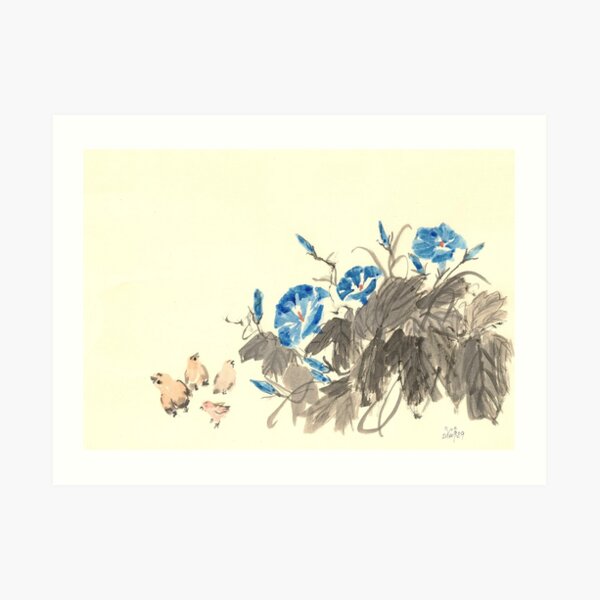 Morning Glory and Chickens Art Print