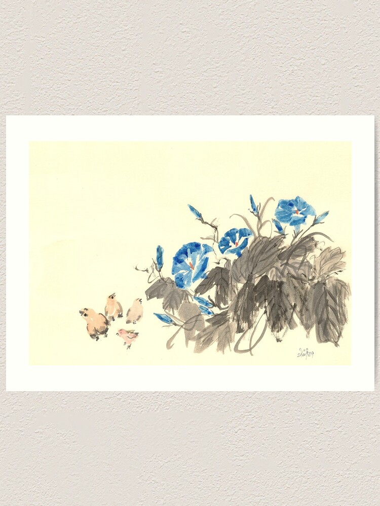 Alternate view of Morning Glory and Chickens Art Print