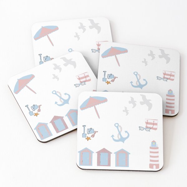 Item preview, Pastel seaside town set pink blue white  designed and sold by MollyJaneArt.