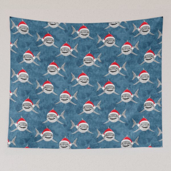 Item preview, Santa Sharks - blue - Christmas shark designed and sold by littlearrow.