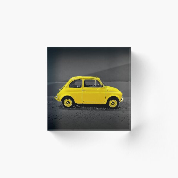 Item preview, A classic Fiat 500 Italian car in yellow and black designed and sold by Retro Futurist.