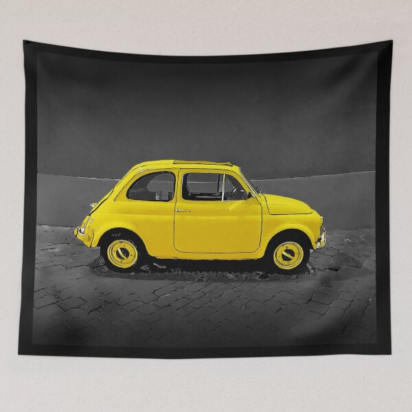 Item preview, A classic Fiat 500 Italian car in yellow and black designed and sold by Retro Futurist.