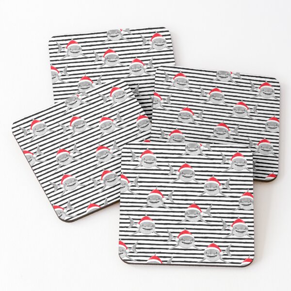 Item preview, Santa Sharks - black stripes - Christmas shark designed and sold by littlearrow.