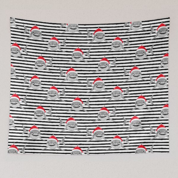 Item preview, Santa Sharks - black stripes - Christmas shark designed and sold by littlearrow.