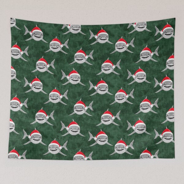 Item preview, Santa Sharks - green - Christmas shark designed and sold by littlearrow.