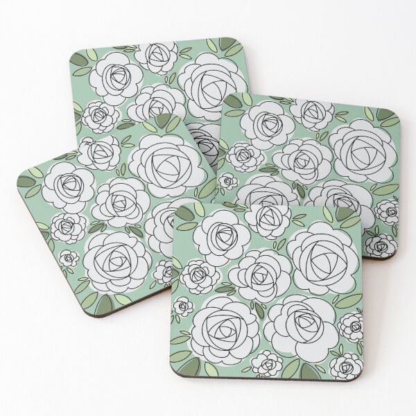 Item preview, Modern White Iceberg Roses - Green background designed and sold by linesbymichelle.
