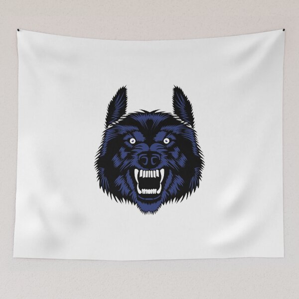 Item preview, Wolf Face In Blue & Black Color - Fluffy Hairs Looking Scary designed and sold by creativeloog.