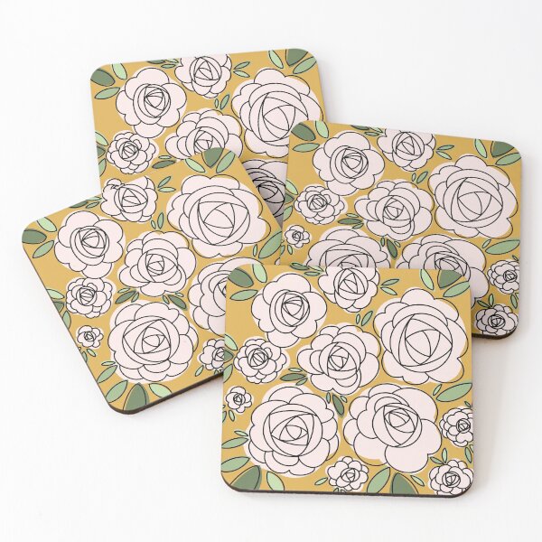 Item preview, Modern White Iceberg Roses - Goldenrod background designed and sold by linesbymichelle.