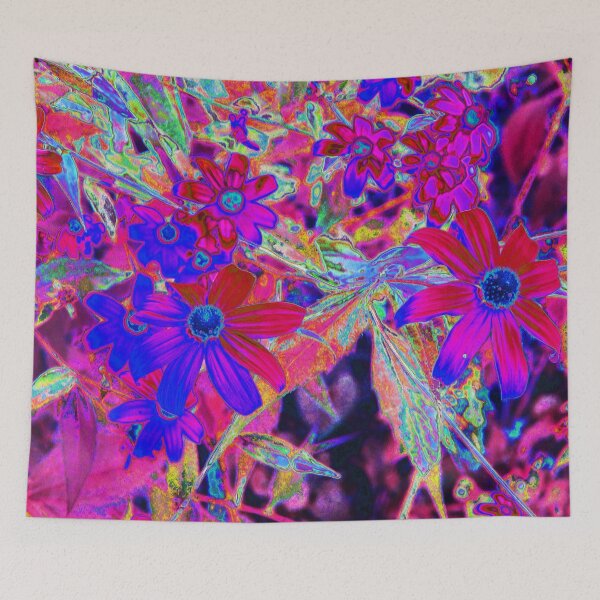 Item preview, Psychedelic Retro Crimson and Magenta Wildflowers designed and sold by myrubiogarden.