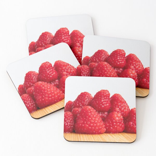 Item preview, Fresh red raspberry fruits stacked on wooden board designed and sold by krisgreenwood.
