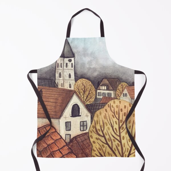 Item preview, traditional watercolor landscape town illustration designed and sold by Wieskunde.