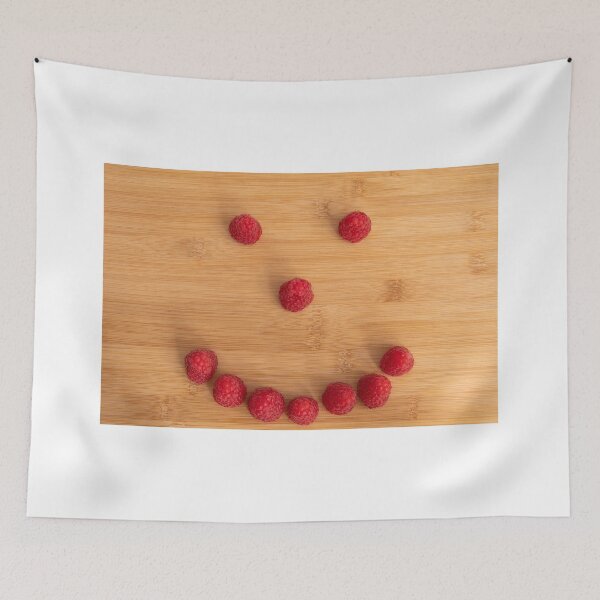 Item preview, Fresh red raspberry fruits aligned as smiley face photo designed and sold by krisgreenwood.