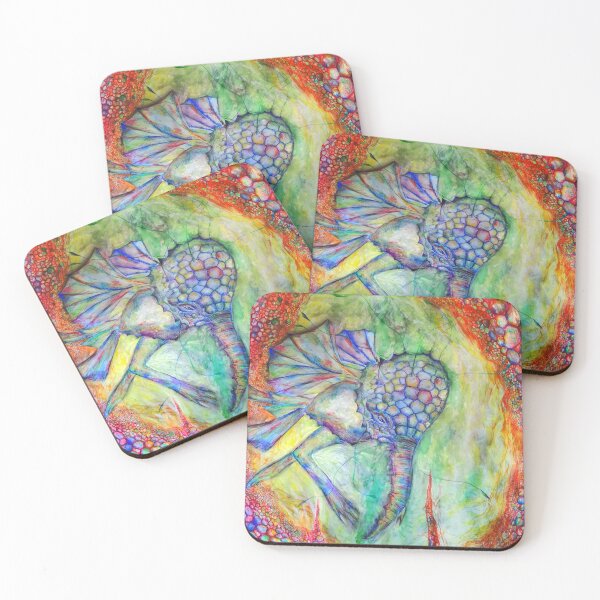 Item preview,  Elephants and insects are remembered flying through its colorful iridescent cave. The picture is painted with a glaze designed and sold by Lillian Berthel.