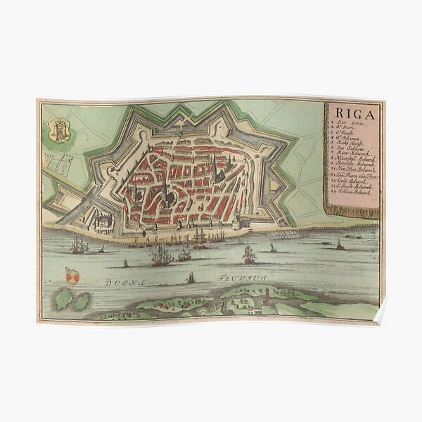 Vintage Map of Riga Latvia (1735) Poster
