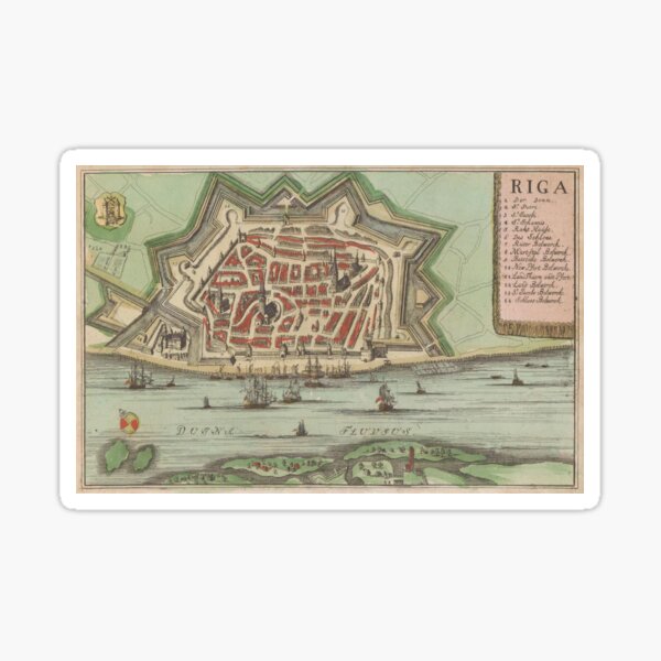 Vintage Map of Riga Latvia (1735) Sticker