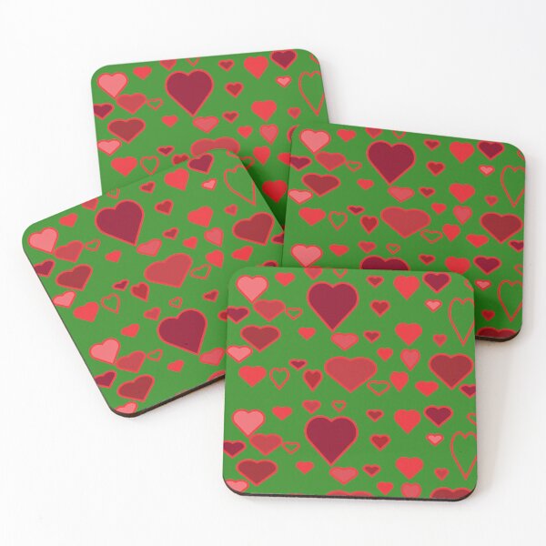 Item preview, red hearts green background  designed and sold by miaterinka.