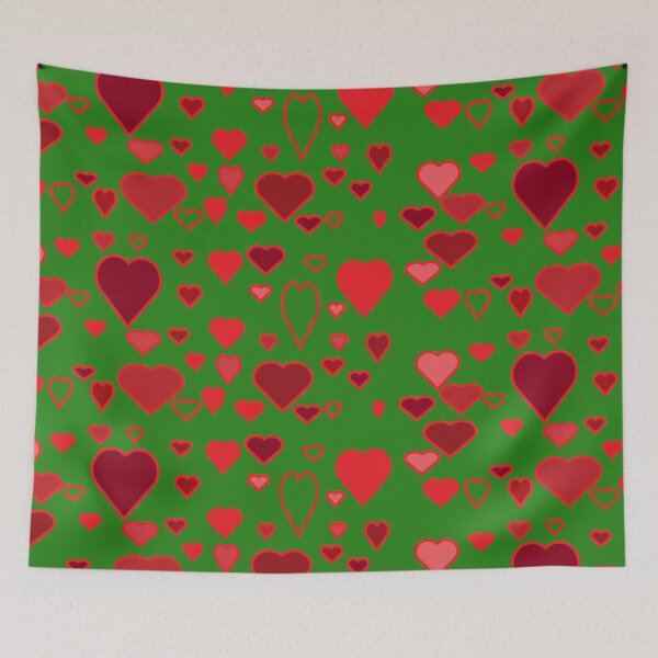 Item preview, red hearts green background  designed and sold by miaterinka.