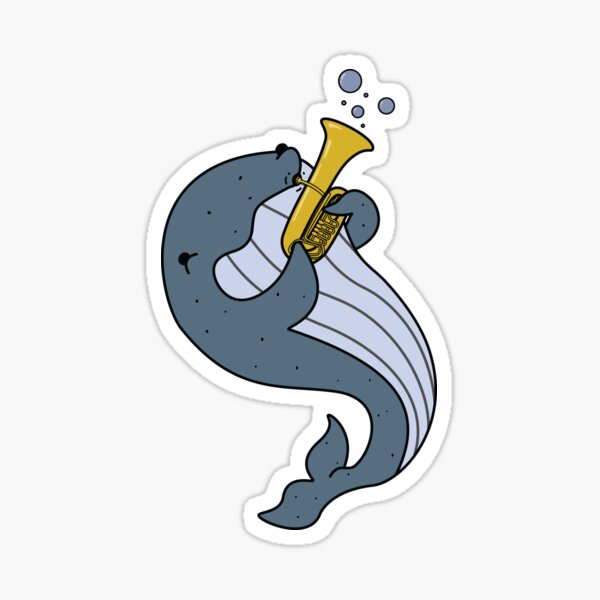 Whale playing a tuba, Funny whale, funny animals, cute animals Sticker
