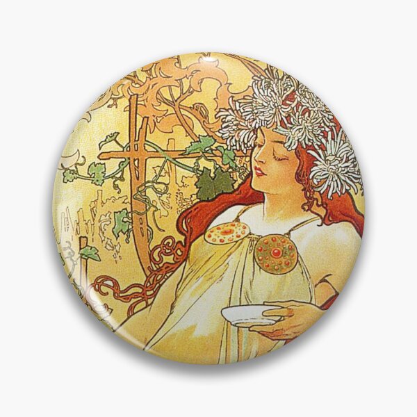 HD. Printemps, par Alphonse Mucha (1896) Haute définition Badge