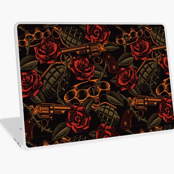 Skull and Roses Old School Tattoo | Interesting, Unique Design | Strength and Protection Laptop Skin