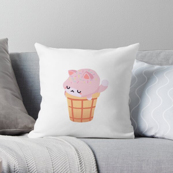 Cute Pink Cat in Ice Cream Cone Throw Pillow