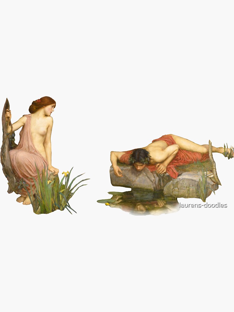 Thumbnail 3 of 3, Sticker, Waterhouse's "Echo and Narcissus" designed and sold by laurens-doodles.