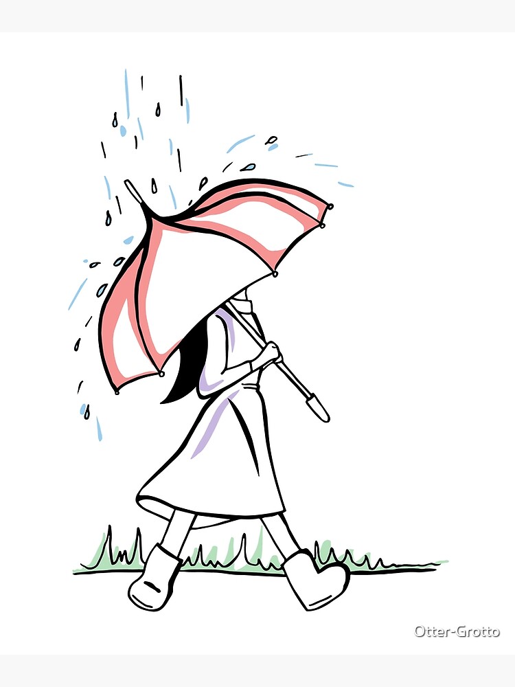 Girl Walking With Umbrella in the Rain by Otter-Grotto