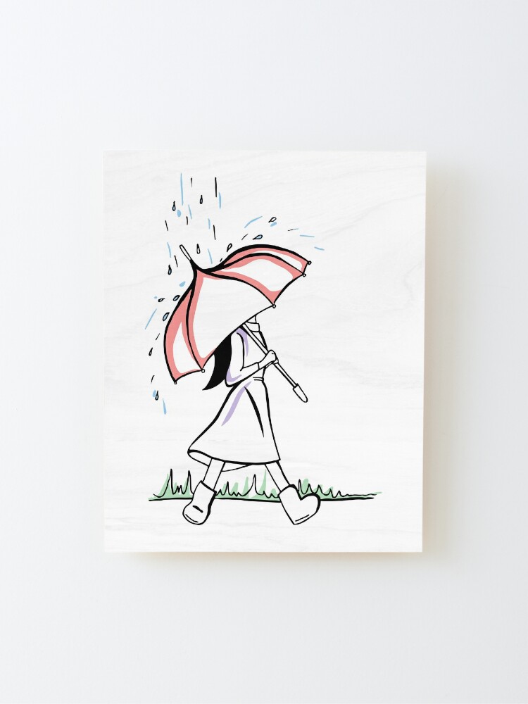 Alternate view of Girl Walking With Umbrella in the Rain Mounted Print