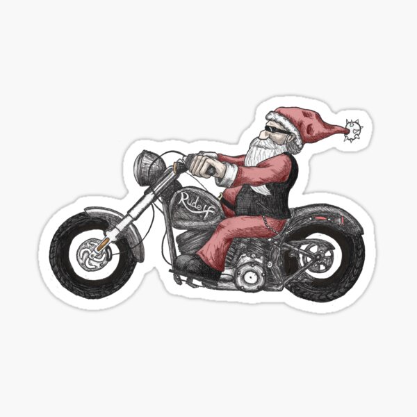 Biker Santa Sticker