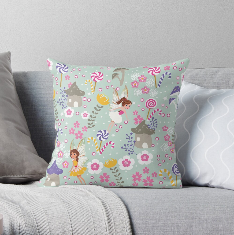 Green Fairy Helpers In Tommy Tinker's Village™ Throw Pillow