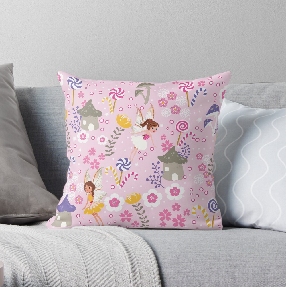 The Pink Fairy Helpers In Tommy Tinker's Village™ Throw Pillow