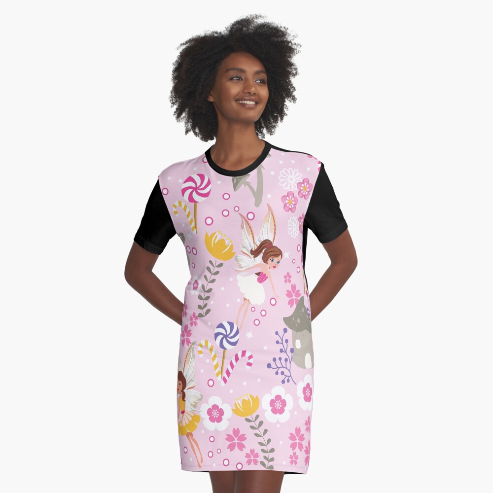 The Pink Fairy Helpers In Tommy Tinker's Village™ Graphic T-Shirt Dress