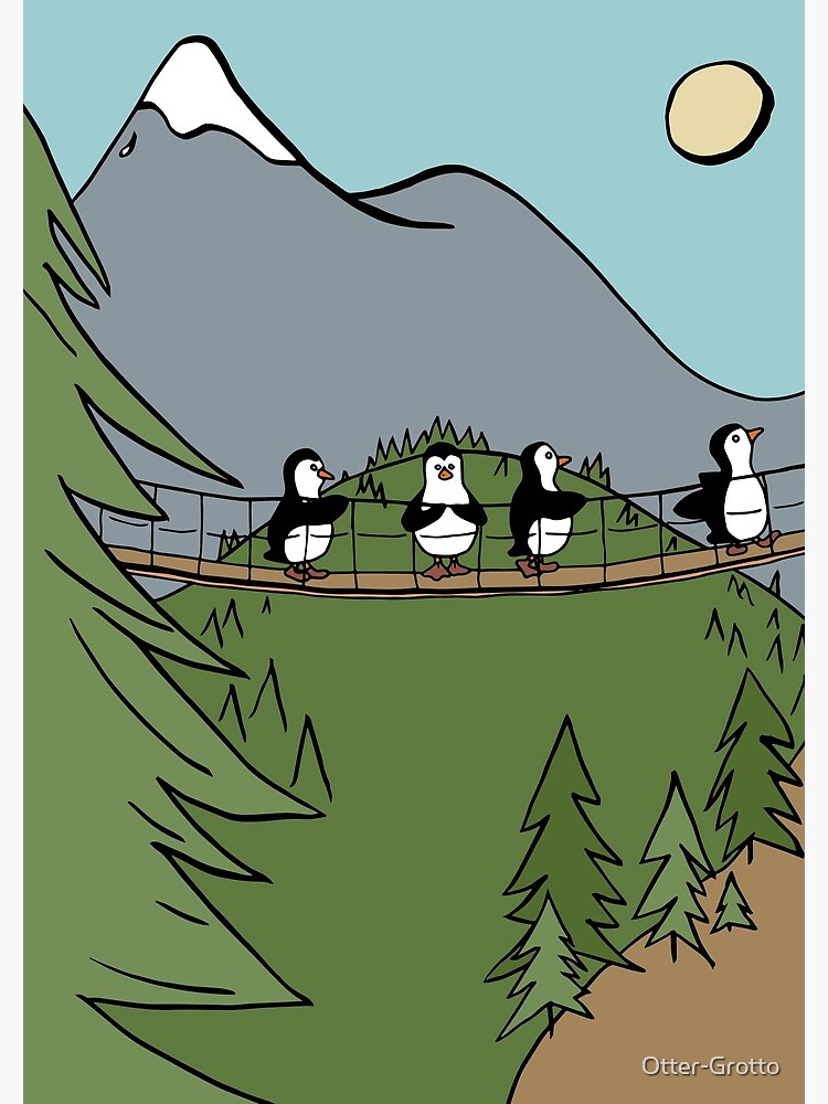 Thumbnail 3 of 3, Spiral Notebook, Penguins Crossing a Suspension Bridge in the Woods designed and sold by Otter-Grotto.