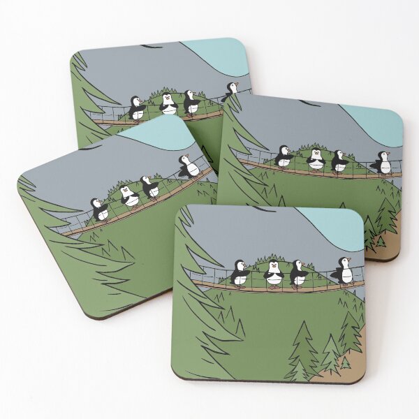 Item preview, Penguins Crossing a Suspension Bridge in the Woods designed and sold by Otter-Grotto.