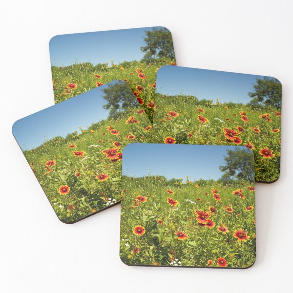 Item preview, Green field filled with red and yellow mixed Gaillardia pulchella flowers in Texas designed and sold by krisgreenwood.