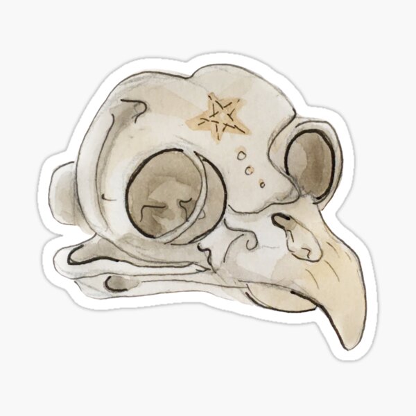 Witchy Owl Skull with Pentagram Engraving Illustration in Watercolor Sticker