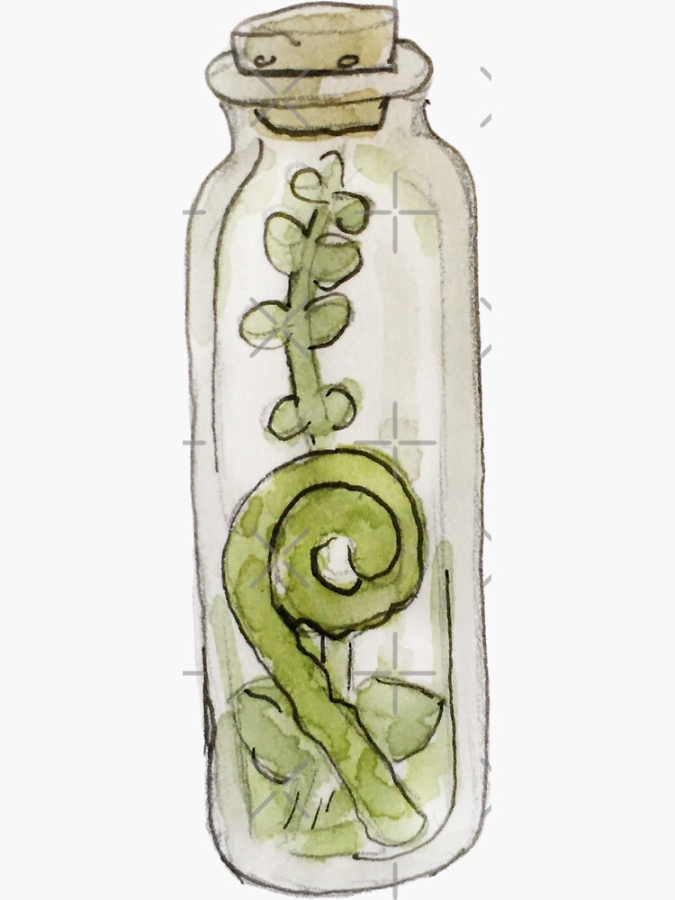 Witchy Fern Vial with Cork Top Illustration in Watercolor by WitchofWhimsy