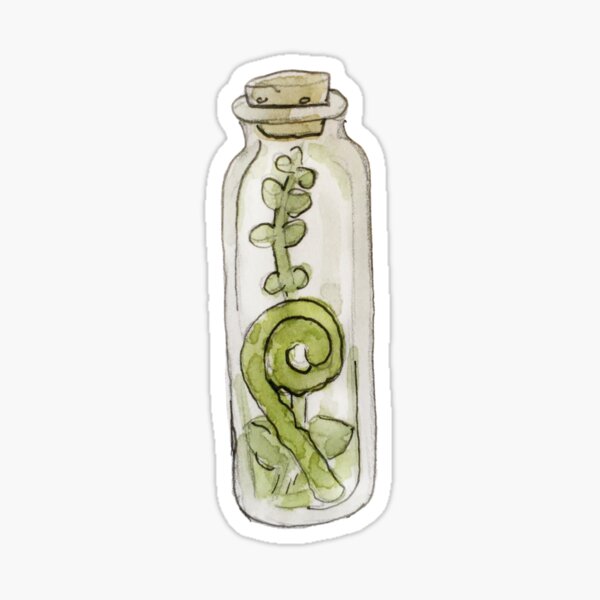Witchy Fern Vial with Cork Top Illustration in Watercolor Sticker