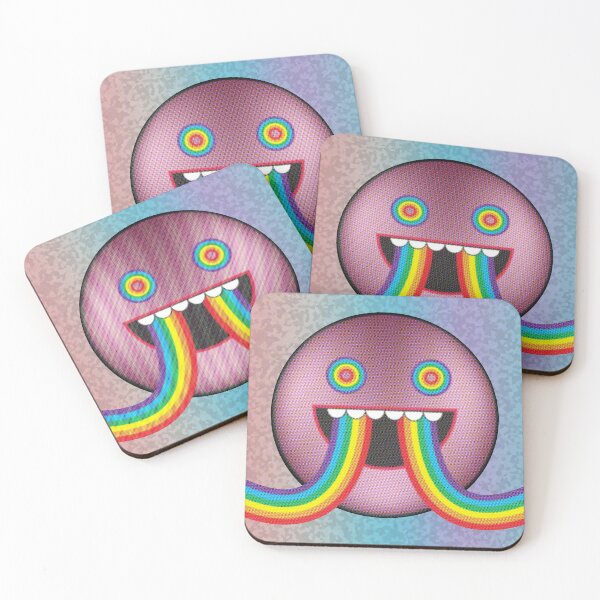 Item preview, "Los arcoíris salen de mi boca" es una extraña y extraña cara de arte de bajo perfil. Los arcoíris están saliendo del diseño de la boca abierta y los ojos brillan con un color arcoíris. designed and sold by Bill Shearer.