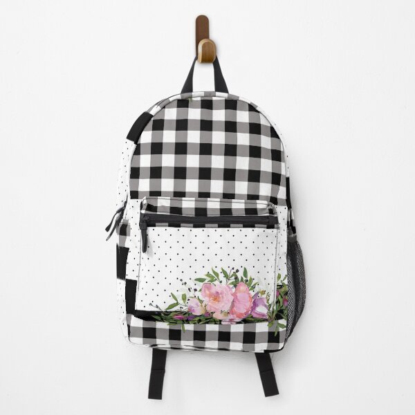 Item preview, Trendy Black and White check with Watercolor Flowers and PolkaDots designed and sold by byink.
