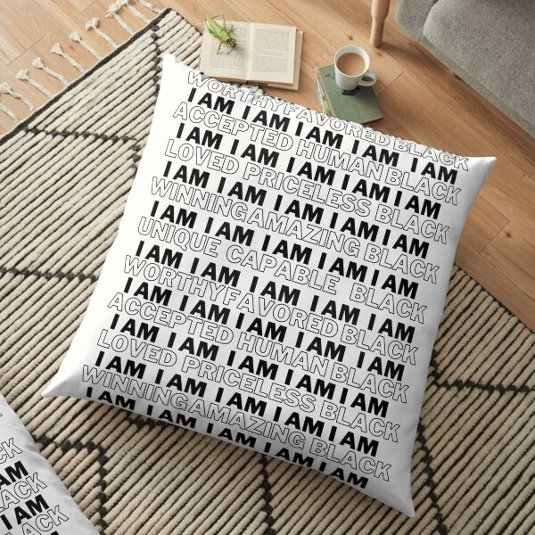 I Am Black and..... - black and white Floor Pillow