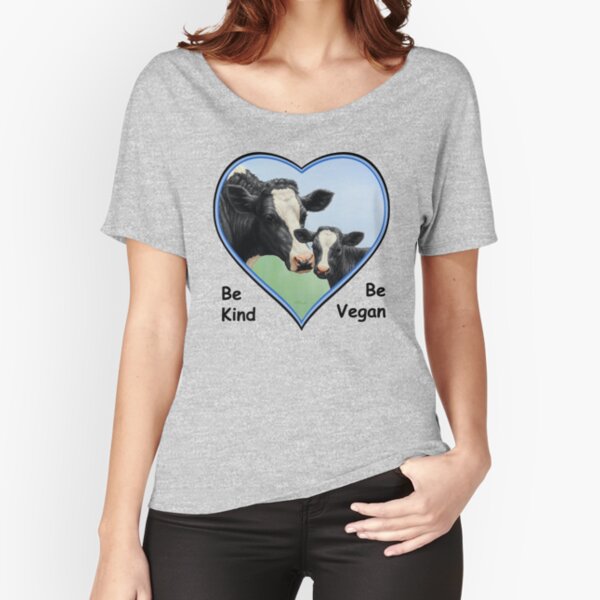 Holstein Cow and Calf Vegan Blue Heart Relaxed Fit T-Shirt
