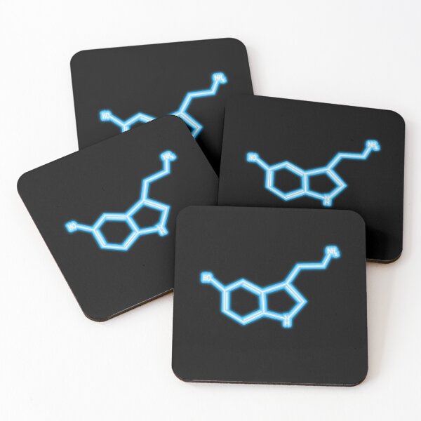 Neon Serotonin with Black Background Coasters (Set of 4)