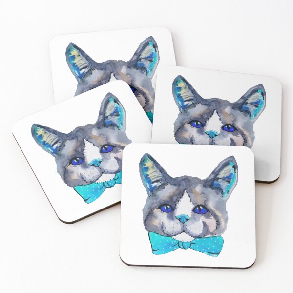 Item preview, Blue watercolor cute kitty cat designed and sold by susserain.