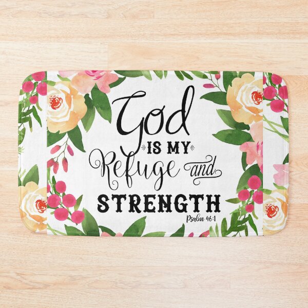 Item preview, God Is My Refuge and Strength Psalm Bible Verse with Flower Wreath designed and sold by lowodesigns.