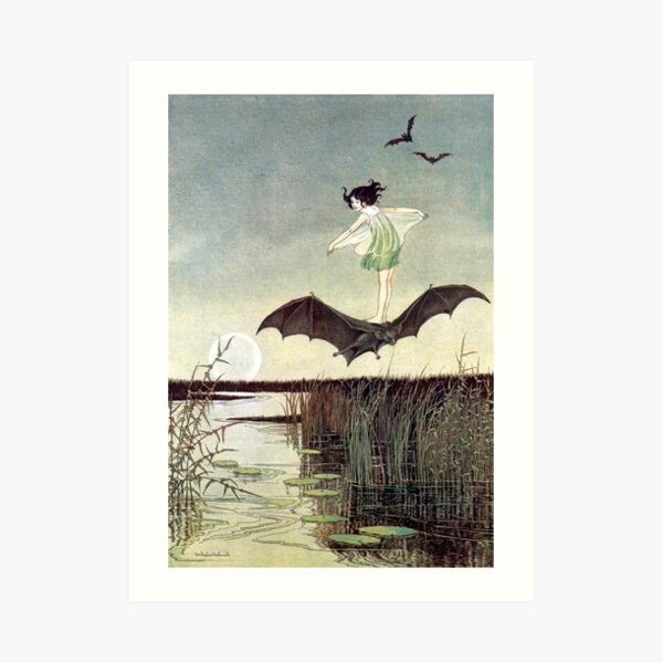 Fairy Girl Riding a Bat - Ida Rentoul Outhwaite Art Print