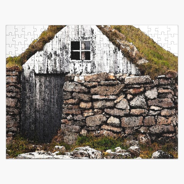 Watercolor Architecture, Icelandic Turf House 02 Jigsaw Puzzle