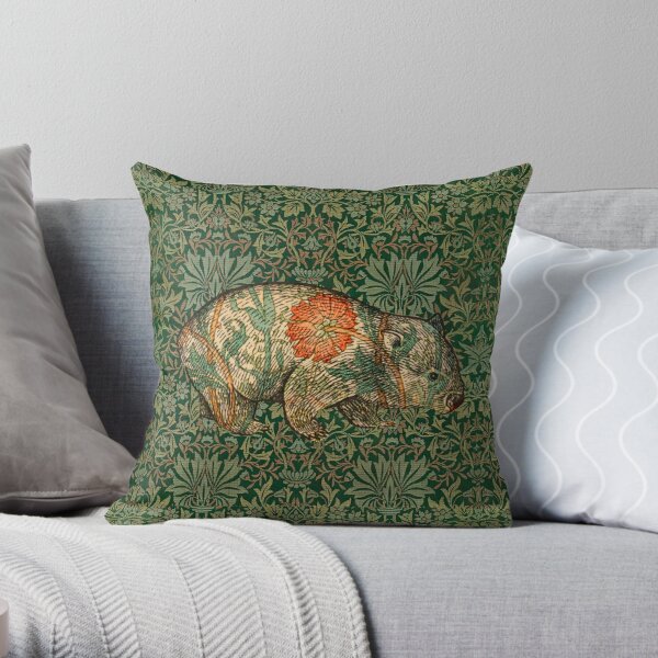 Rossetti's Wombat in Green Flower Garden Throw Pillow