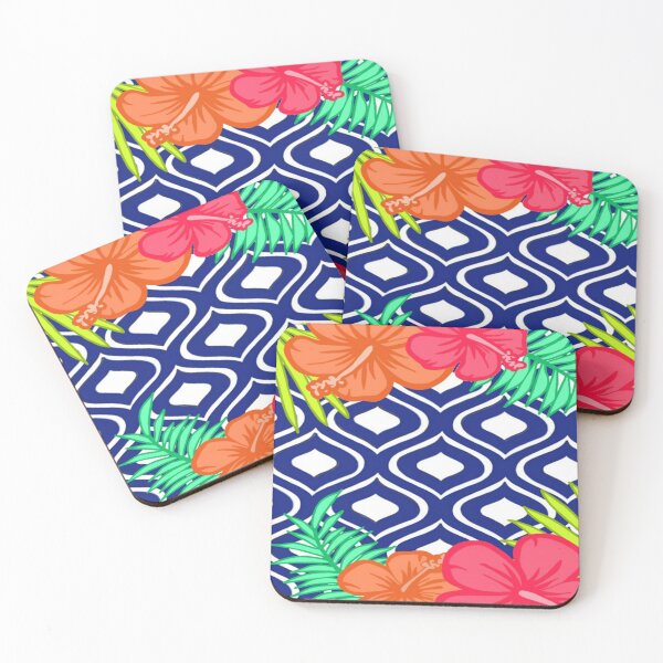 Item preview, tropical flowers with blue pattern designed and sold by MLD112.